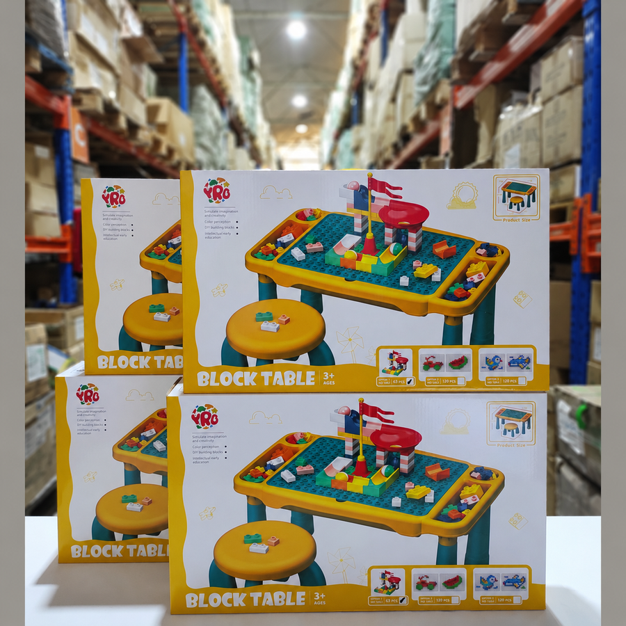 Juego de mesa y silla con bloques de construcción · 120 piezas