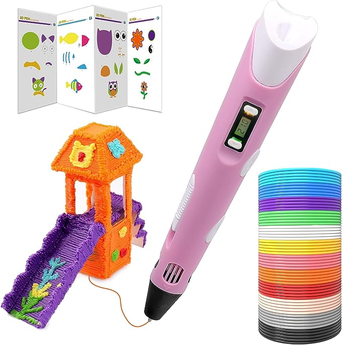 Kit de bolígrafo 3D Dikale rosa con filamentos y plantillas