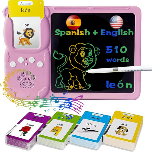Pizarra educativa 2 en 1 con tarjetas en español e inglés